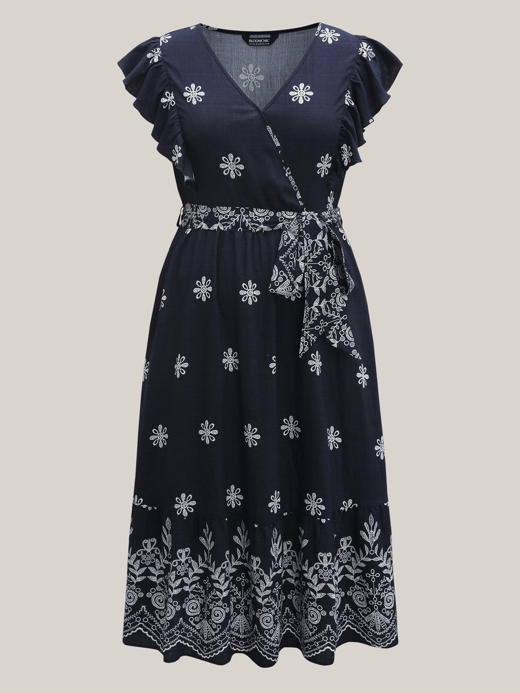 Rayon Stretchy Waist Pockets Flutter Maxi Dress