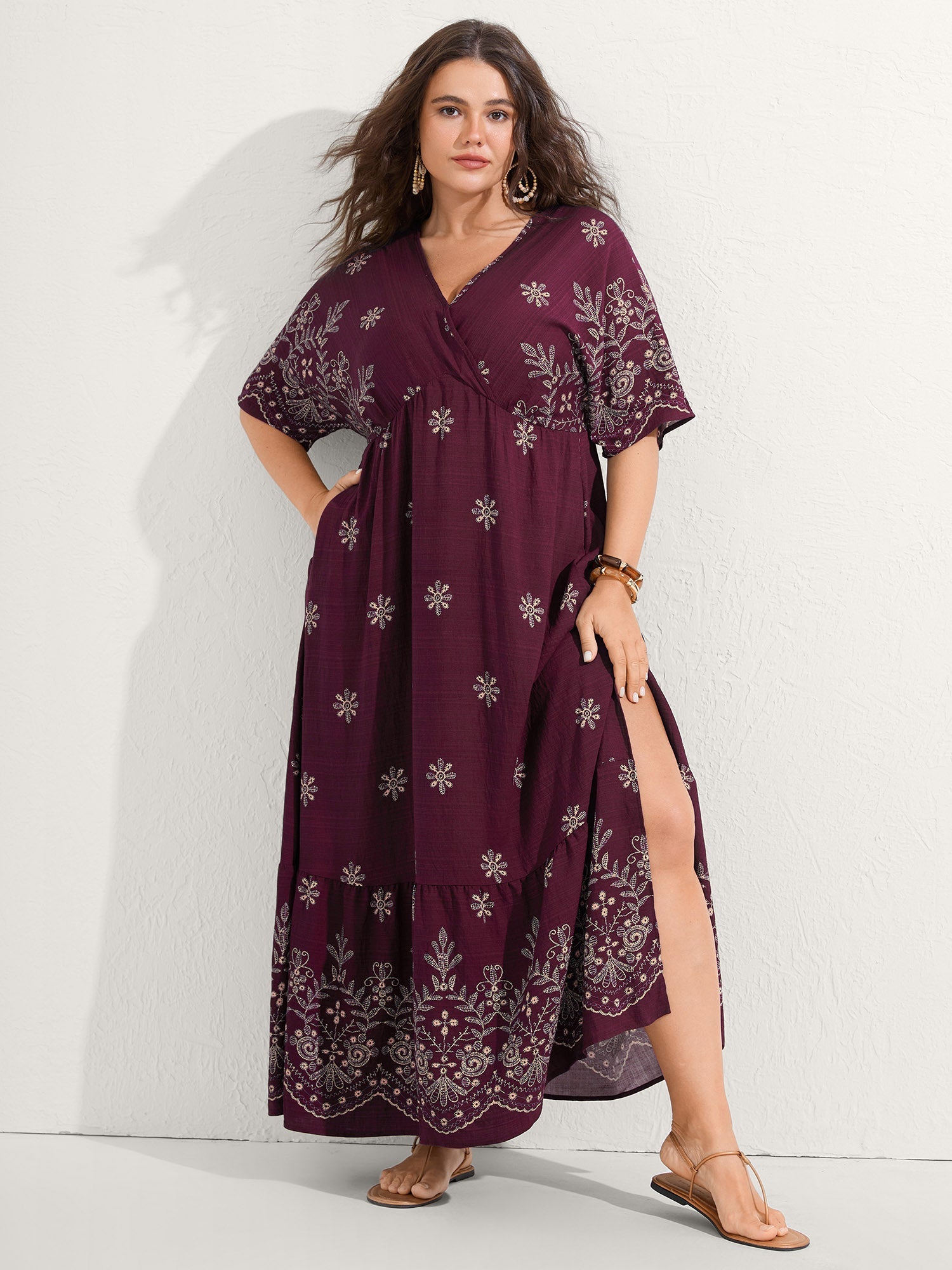Surplice Neck Split Side Pockets Maxi Dress