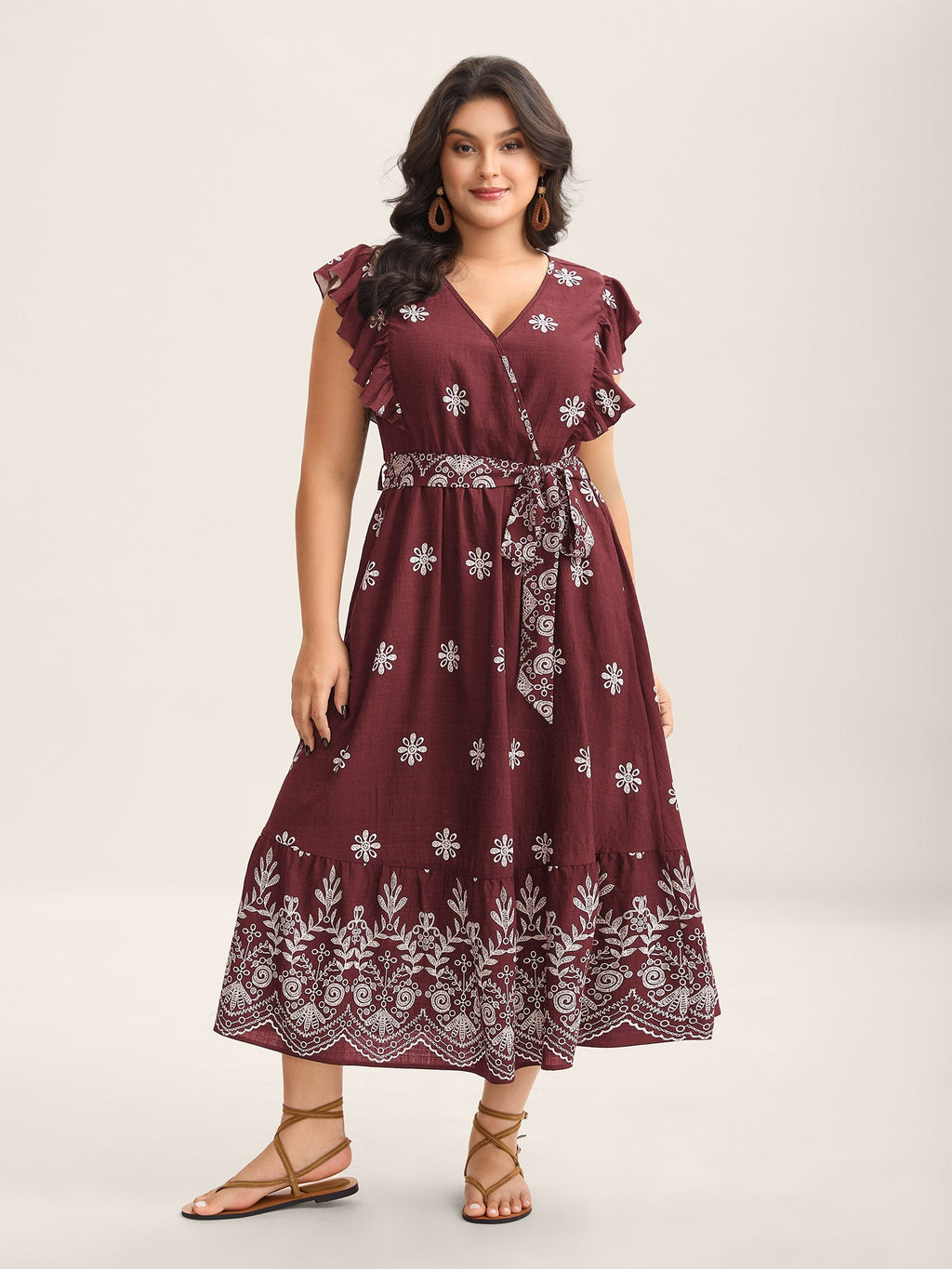 Rayon Stretchy Waist Pockets Flutter Maxi Dress