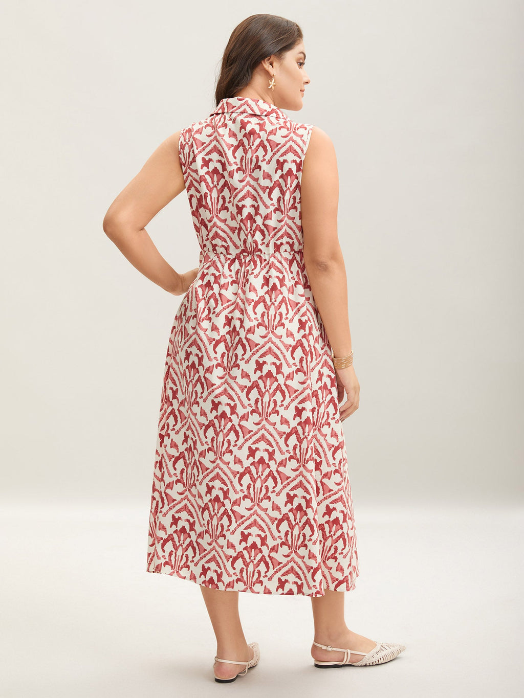 Spring Abstract Print Shirt Collar Midi Dress